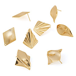 Настоящее золото 18K 8шт. 4 стили латунные серьги-гвоздики фурнитура, разнообразные, реальный 18 k позолоченный, 25~28x15~25 мм, отверстие : 1~1.2 мм, штифты : 11~12x0.8 мм, 2 шт / стиль