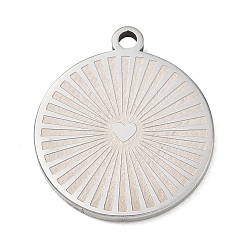 Cœur Pendentifs en acier inoxydable, charmes rondes plates, couleur inox, cœur, 201mm, Trou: 24.5x21.5x2mm