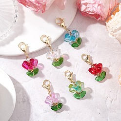 (52) Непрозрачная лаванда Подвесные украшения из стеклянных цветов, с 304 застежкой-карабином из нержавеющей стали, разноцветные, 39.5 мм