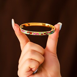 Colorful 304 Stainless Steel Enamel Hinged Cuff Bangles for Women, Real 18K Gold Plated, Colorful, Inner Diameter: 2.36 inch(6cm)