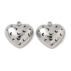 Нержавеющая Сталь Цвет 304 подвески из нержавеющей стали, сердце с луной, цвет нержавеющей стали, 17x18x6 мм, отверстие : 1.6 мм
