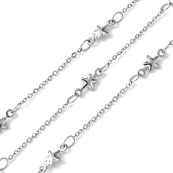Stainless Steel Color Tarnish Resistant 304 Stainless Steel Star Link Chains, with Cable Chains, Soldered, with Spool, Stainless Steel Color, 10x4.5x1.5mm, about 32.81 Feet(10m)/Roll