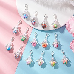 (52) Непрозрачная лаванда Полимерной глины ручной работы подвески, с бусинами из АБС-пластика, имитирующими жемчуг. Ангел, разноцветные, 37.5 мм