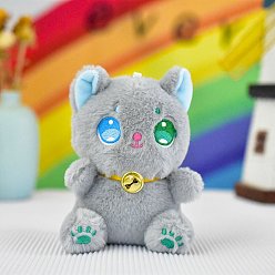 Серый Плюшевые игрушки, подвеска в виде кошки с разноцветными глазами, с цепочкой из шариков платинового цвета, серые, 140 мм