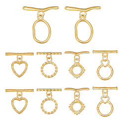 Настоящее золото 18K 10 шт. 5 стили 304 застежки-тоглы из нержавеющей стали, сердце, кольцо и овал, разнообразные, реальный 18 k позолоченный, 16.5~25x13.5~15x1.8~2.5 мм, отверстие : 2.5 мм, 2 шт / стиль