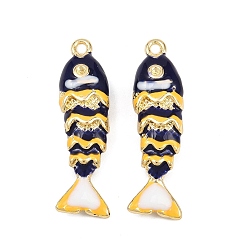 Темно-Синий Настройки горный хрусталь эмаль кулон сплава, рыба, золотые, темно-синий, пригодный для стразов 1.2 мм, 31x8.5x6 мм, отверстие : 1.5 мм