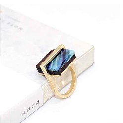 Светло-Голубой Кольца из сплава и акрила, прямоугольные, золотые, Небесно-голубой, внутренний диаметр: 17 мм