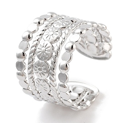 Нержавеющая Сталь Цвет Не тускнеет 304 открытые манжеты-кольца из нержавеющей стали в форме цветка, широкое кольцо для женщин, цвет нержавеющей стали, 15 мм, внутренний диаметр: регулируемый