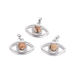 Пейзажный Джаспер Естественного изображения яшмы подвески, с латунными находками платинового тона и хрустальным стразами, глаз, 21.5x33.3x7.5 мм, отверстие : 7x5 мм