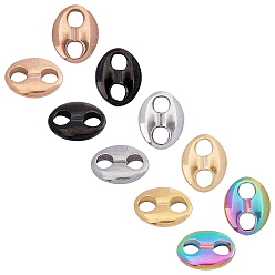 Mixed Color PVD Vacuum Plating 304 Stainless Steel Oval Links Connectors, Coffee Bean, Mixed Color, 8x10.5x2mm, Hole: 2.5mm, 5 colors, 4pcs/color, 20pcs/box