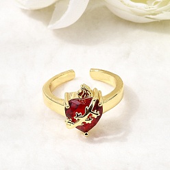 Золотой Стеклянные манжеты с открытыми кольцами, медные кольца, святое сердце, долговечный, без кадмия и без свинца, золотые, размер США 7 1/4 (17.5 мм)