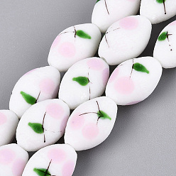 Neblige Rose Bereifte handgemachte Lampwork Perlenstränge, oval & kirsch, neblige Rose, 15.5~16.5x10.5~11.5 mm, Bohrung: 1~1.4 mm, ca. 23 Stk. / Strang, 14.37~14.57 Zoll (36.5~37 cm)