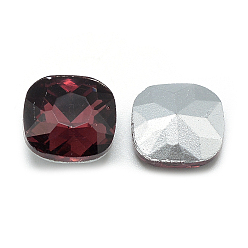 Dark Red Pointed Back Glass Rhinestone Cabochons, Faceted, Back Plated, Square, Dark Red, 10x10x4.5mm