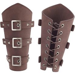 Coconut Brown Leatheroid Punk Style Cuff Wristband for Bikers, Retro Archery Armguard, with Zinc Alloy Findings & Cord, Pentagon, Coconut Brown, 195x238x15mm, Hole: 5mm