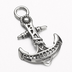 Antik Silber Farbe 304 Edelstahl Anhänger, Anker, Antik Silber Farbe, 36x22x3 mm, Bohrung: 5 mm