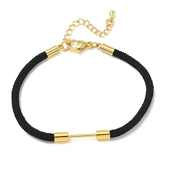 Black Nylon Cord Bracelet Making, with Brass Beadable Bar, Golden, Black, 6.89x0.16 inch(17.5x0.4cm)