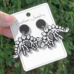 Черный Акриловые болтаться серьги стержня, кость динозавра, платина, чёрные, 46x40 мм