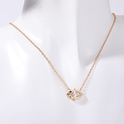 Золотой Модные простые подвески в виде конского глаза из латуни с кубическим цирконием, ионное покрытие (IP)., золотые, 15.75 дюйм (40 см)