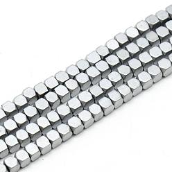 Silver Plated Electroplate Non-magnetic Synthetic Hematite Beads Strands, Faceted, Matte, Cube, Silver Plated, 2x2x2mm, Hole: 1mm, about 193pcs/strand, 15.7 inch