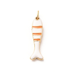 White Brass with Enamel Pendants, Fish Charms, Rack Plating, Long-Lasting Plated, Lead Free & Cadmium Free, Real 18K Gold Plated, White, 27.5x8x4mm, Hole: 4mm