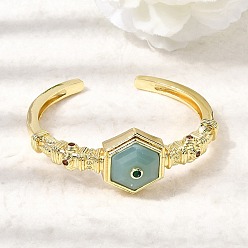 Flower Amazonite Женские шестиугольные латунные браслеты-манжеты с натуральным лабрадоритом и кубическим цирконием., золотые, внутренний диаметр: 1.89x2.34 дюйм (4.8x5.95 см), широкий: 25 мм.
