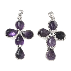 Amethyst Natural Amethyst Pendants, Cross Charms, with Platinum Tone Brass Findings, 38~41x22.5~23.5x5.5~6mm, Hole: 5.5x3.5mm