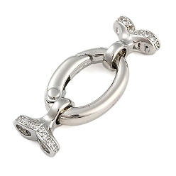 Платина Реечное покрытие латунь микро паве прозрачный кубический цирконий складные застежки, долговечный, без свинца и без кадмия, овальные, платина, 36 мм, Кольцо: 21.5x15x3.5 mm, внутренний диаметр: 15x9 мм