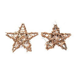 Цвет Древесины Форма звезды из ротанга виноградная лоза венок украшение гирлянды, для поделок пасха рождественская вечеринка декоры, деревесиные, 9.8~10.5x9.8~10.5x2.1~2.5 см