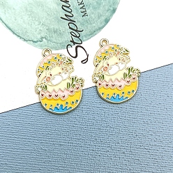 Egg Alloy Enamel Pendants, Golden, Rabbit Charm, Egg, 30x22mm