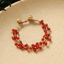 Carnelian Natural Carnelian Round Braided Bead Multi-strand Bracelets for Women, 6.30~6.69 inch(16~17cm)