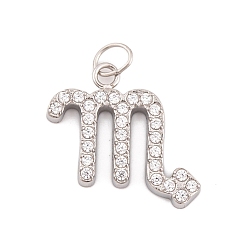 Скорпион 316 микро нержавеющей стали прокладывать Цирконом подвески, с прыжковых колец, цвет нержавеющей стали, 12 очарование созвездия, Скорпион, 11.5x13x2 мм, отверстие : 2.5 мм