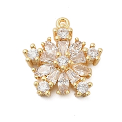 Золотой Латунные подвески с микропаве из кубического циркония, снежинка, золотые, 15x14x4 мм, отверстие : 1 мм