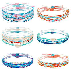 (52) Непрозрачная лаванда 6 наборы 6 стильные браслеты из натуральных ракушек с плетением из бусин набор, регулируемые браслеты из бисера для женщин, разноцветные, внутренний диаметр: 2~4 дюйм (5.1~10.7 см), 1 набор / стиль