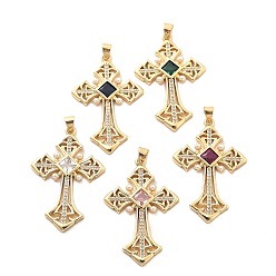 (52) Непрозрачная лаванда Стойка из латуни с подвесками из кубического циркония и имитацией жемчуга из АБС-пластика, долговечный, без свинца и без кадмия, крест прелести, разноцветные, 40x26.5x3.5 мм, отверстие : 5x3 мм