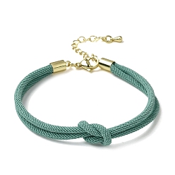 Medium Turquoise 3MM Round Nylon Braided Cord Bracelet Making, Knot, with Golden 202 Stainless Steel Lobster Clasp & Brass Finding, Medium Turquoise, 6.69x0.39 inch(17x1cm)