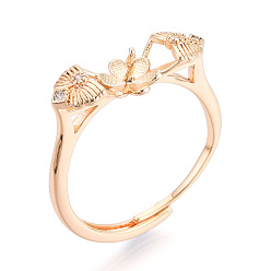 Настоящее золото 18K Цветок и бант из латуни с микропаве из прозрачных кубических цирконий, регулируемые настройки колец, за половину пробурено бисера, без кадмия, без никеля и без свинца, реальный 18 k позолоченный, штифты : 0.8 мм, 7.1 мм, внутренний диаметр: 18~19 мм