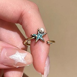 Морская звезда Манжета из сплава с эмалью, открытые кольца, античное серебро, голубой, морская звезда, внутренний диаметр: 15~20 мм