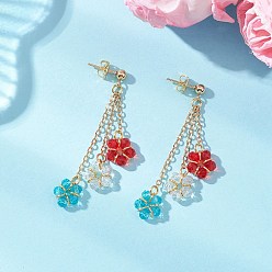 Золотой Серьги-гвоздики с кисточками в виде цветка из гальванического стекла, с 304 выводами из нержавеющей стали, золотые, 54x10 мм