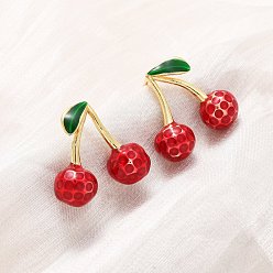 Настоящее золото 18K Вишневые латунные эмалевые серьги-гвоздики, стойки покрытие, прочное покрытие, без кадмия и без свинца, реальный 18 k позолоченный, 18.5x19.5 мм