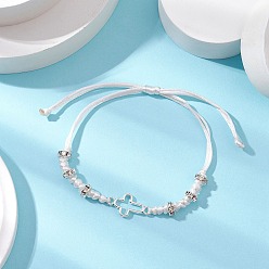 Белый Браслеты из сплава с крестообразными звеньями, вощеные нейлоновые регулируемые браслеты для парной дружбы, с латунной прокладки Rhinestone, белые, внутренний диаметр: 7/8~3-3/8 дюйм (2.1~8.5 см)