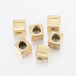 Golden 304 Stainless Steel Large Hole Letter European Beads, Horizontal Hole, Cube with Letter.L, Golden, 8x8x8mm, Hole: 5mm