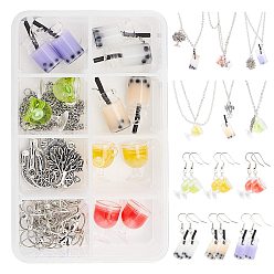Argent Antique Kits de fabrication de boucles d'oreilles, colliers, pendentifs, tasses et bouteilles DIY, y compris les pendentifs en résine et en verre et en alliage, anneau de saut en laiton et crochets de boucle d'oreille, 304 inoxydable femmes en acier colliers de chaîne, argent antique, pendentif: 30 pcs / set