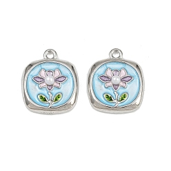 Квадрат Подвески из эмали и сплава, с абс пластмассовыми шариками, стойки покрытие, без кадмия и без свинца, платина, квадратный, 21x18x5 мм, отверстие : 1.8 мм