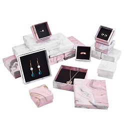 Mixed Color 16Pcs 4 Style Paper Cardboard Jewelry Boxes, with Black Sponge Mat, Square, Mixed Color, 4pcs/style