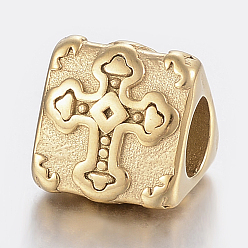 Golden 304 Stainless Steel Beads, Large Hole Beads, Triangular Prism with Cross, Golden, 12x11x10mm, Hole: 5.5mm