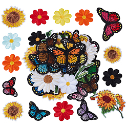(52) Непрозрачная лаванда 45Штуки нашивок с компьютерной вышивкой в виде бабочек и цветов, которые можно пришивать или приклеивать утюгом., аксессуары для костюма, аппликация, разноцветные, 35~127x33~90x1.5~2 мм, 33 шт / комплект, 1 комплект