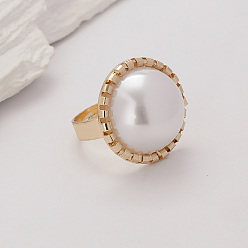Half Round Элегантное регулируемое кольцо из цинкового сплава с имитацией жемчуга для женщин, ежедневный аксессуар для поездок на работу, золотые, полукруглый, внутренний диаметр: 16 мм