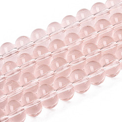 Pink Прозрачные стеклянные бусины, рондель, розовые, 10x7~8 мм, отверстие : 0.7~1 мм, около 50~55 шт / нитка, 14.57~15.35 дюйм (37~39 см)