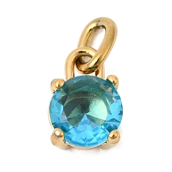 Небесно-голубой Тема "камень дня рождения" декабрь 304 подвески из нержавеющей стали, круглые, с k 9 стеклом, ионное покрытие (ip), полировка, с целью перехода в кольце, граненые, золотые, голубой, 10.5x7x6 мм, отверстие : 2.2x4.4 мм