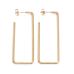 Золотой 201 из нержавеющей стали серьги, с ушными гайками и 304 штифтами из нержавеющей стали, прямоугольные, золотые, 52.5x20.5x2 мм, штифты : 0.8 мм